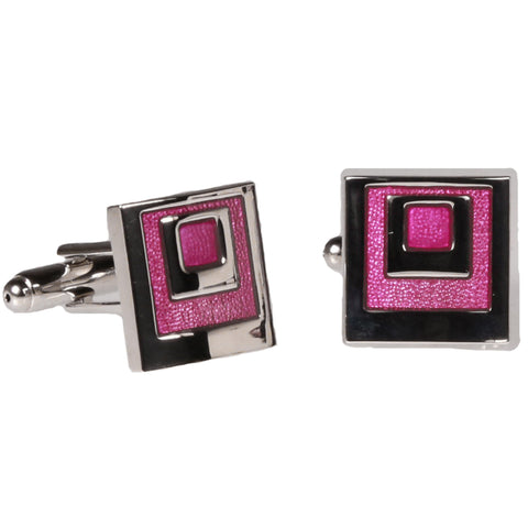 Silvertone Square Pink Geometric Cufflinks with Jewelry Box