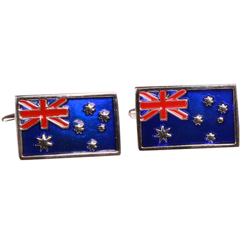 Silvertone Australian Flag Cufflinks with Jewelry Box