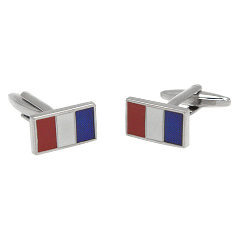 Silvertone Novelty French Flag Cufflinks with Jewelry Box