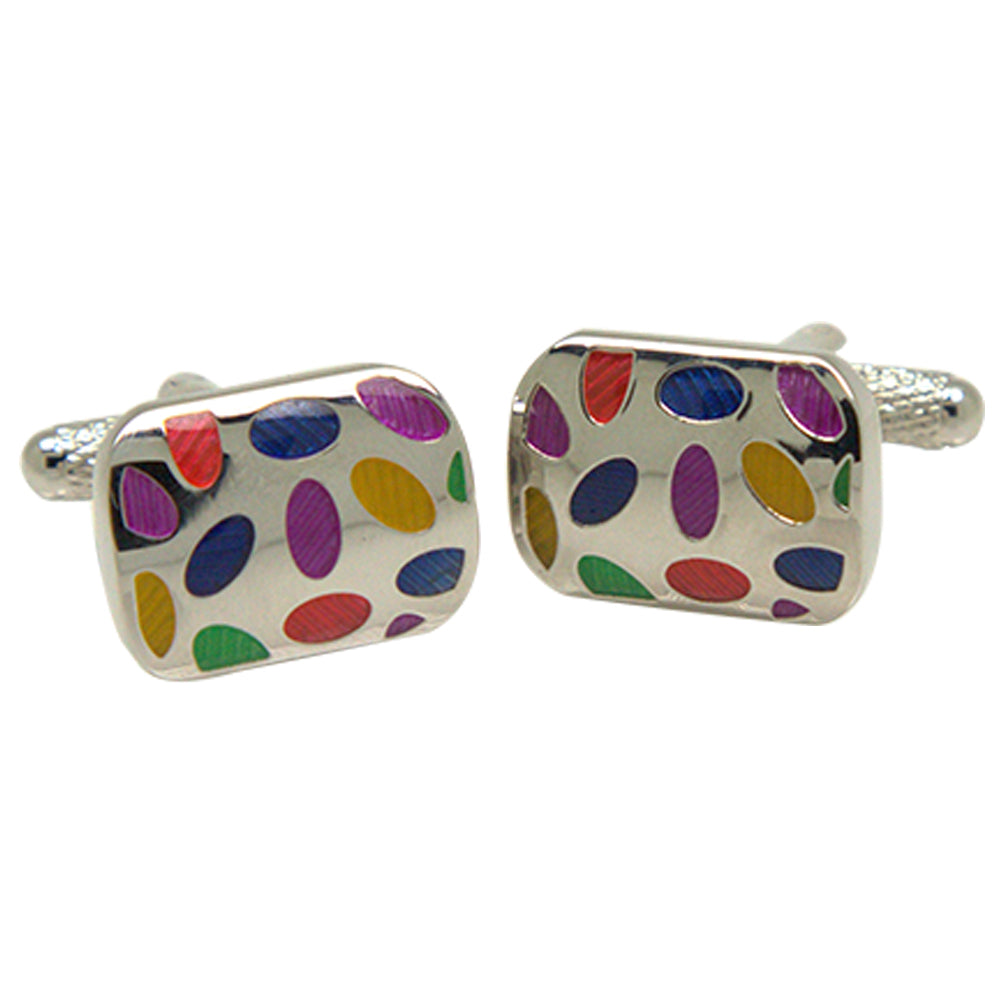 Silvertone Square Multicolor Dots Cufflinks with Jewelry Box - FHYINC best men