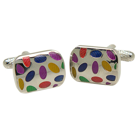 Silvertone Square Multicolor Dots Cufflinks with Jewelry Box