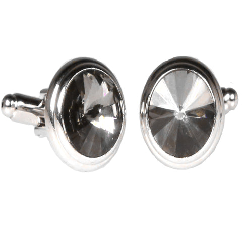 Silvertone Circle Silver Cufflinks Cufflinks with Jewelry Box