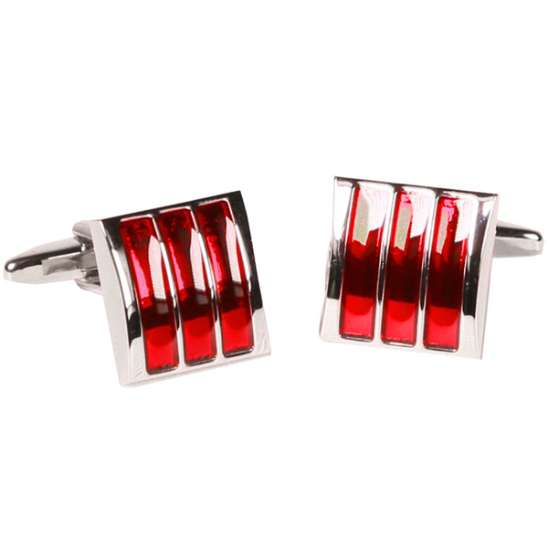 Silvertone Square Red Gemstone Cufflinks with Jewelry Box - FHYINC best men's suits, tuxedos, formal men's wear wholesale
