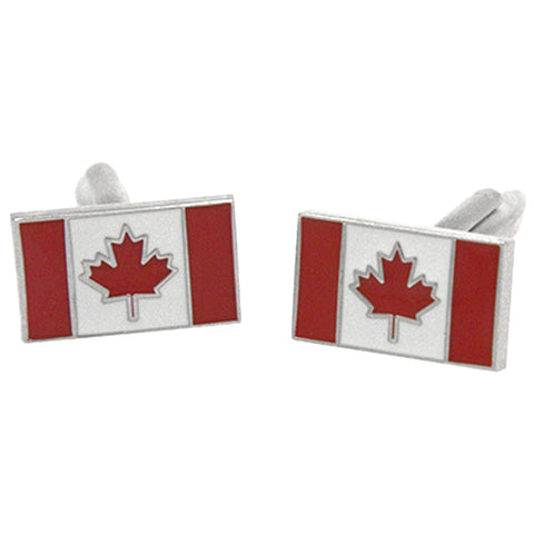 Silvertone Novelty Canadian Flag Cufflinks with Jewelry Box