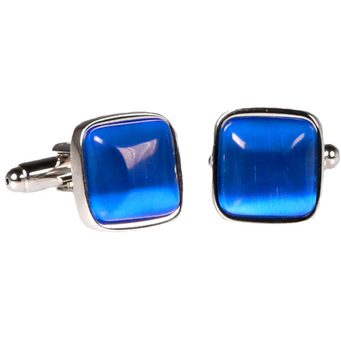 Silvertone Square Blue Gemstone Cufflinks with Jewelry Box