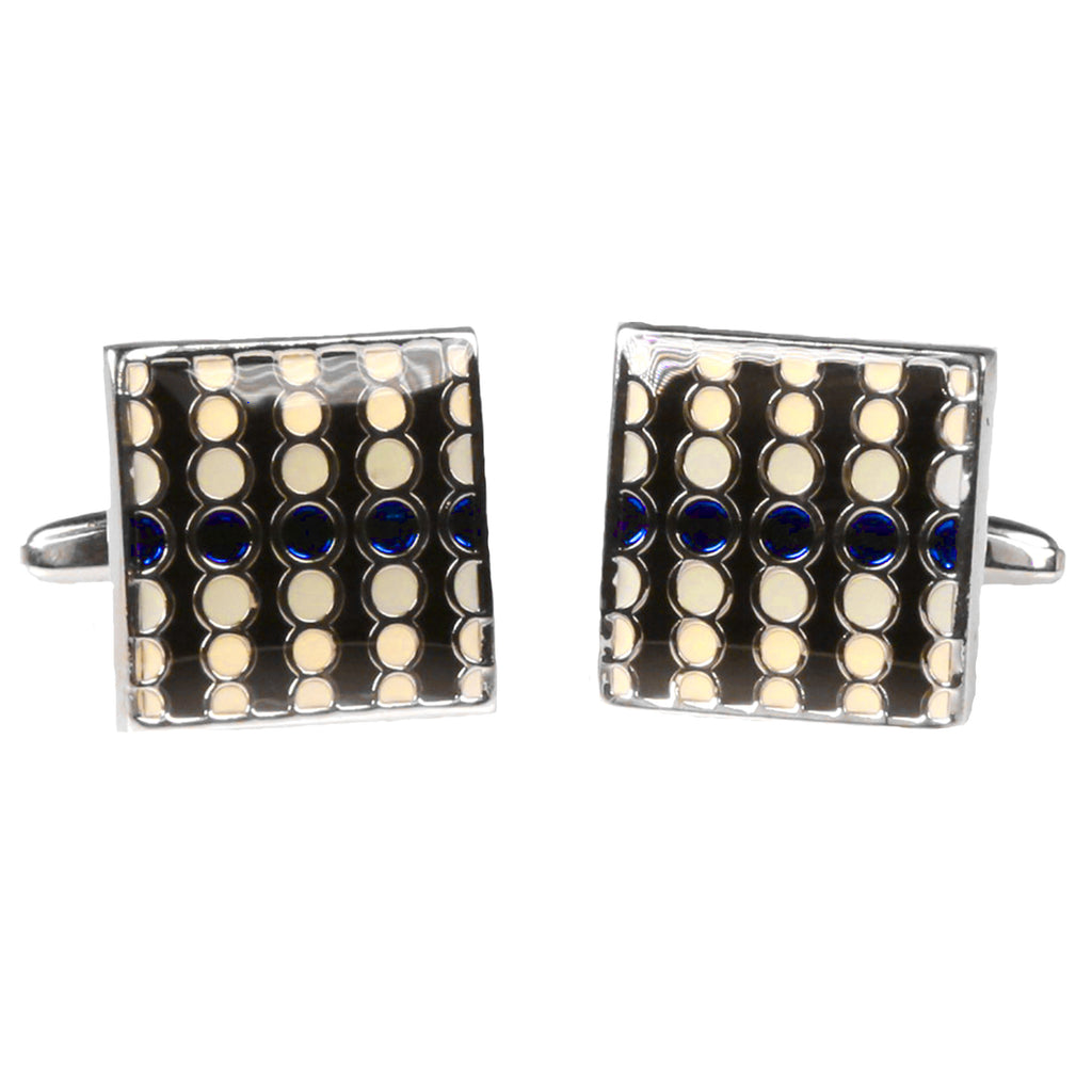 Silvertone Square Geometric Dots Cufflinks with Jewelry Box - FHYINC best men