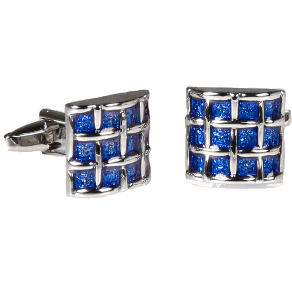 Silvertone Square Blue Gemstone Cufflinks with Jewelry Box - FHYINC best men's suits, tuxedos, formal men's wear wholesale