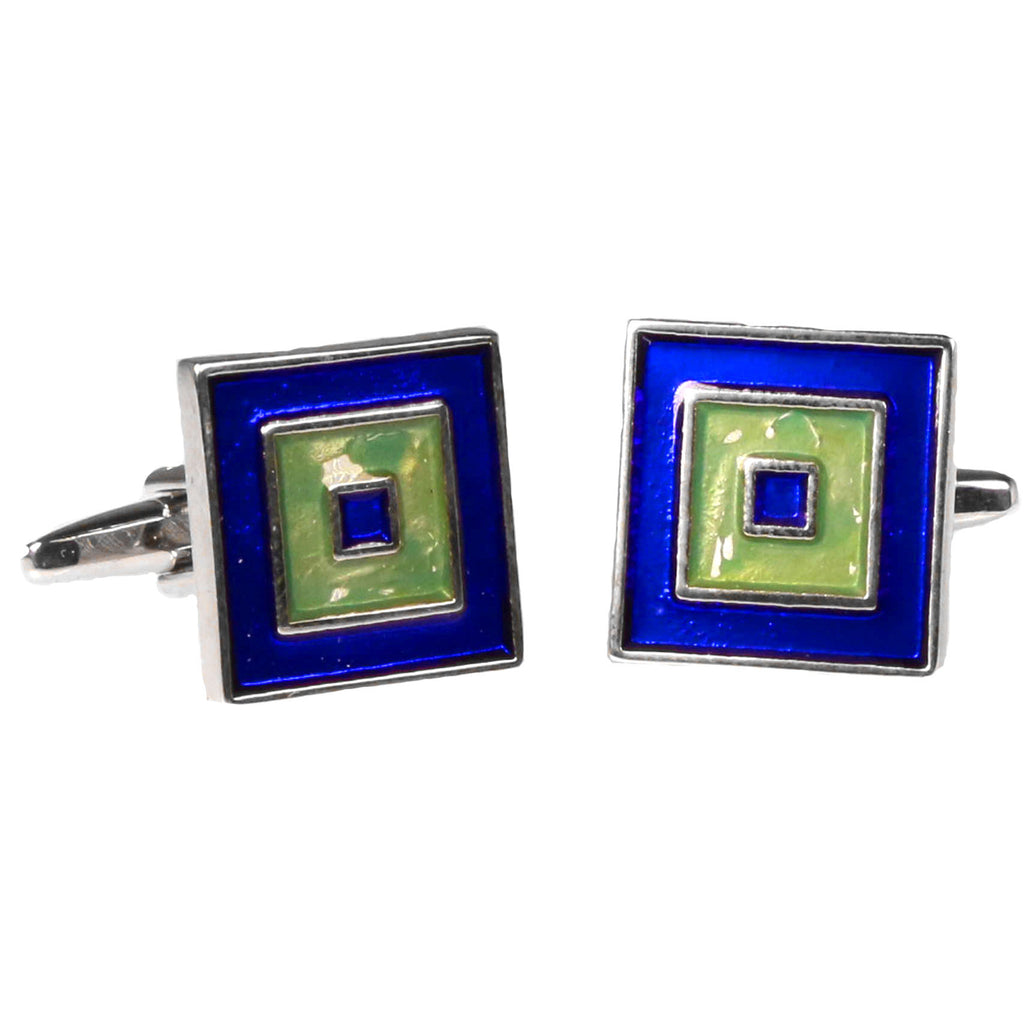 Silvertone Square Blue/Green Cufflinks with Jewelry Box - FHYINC best men