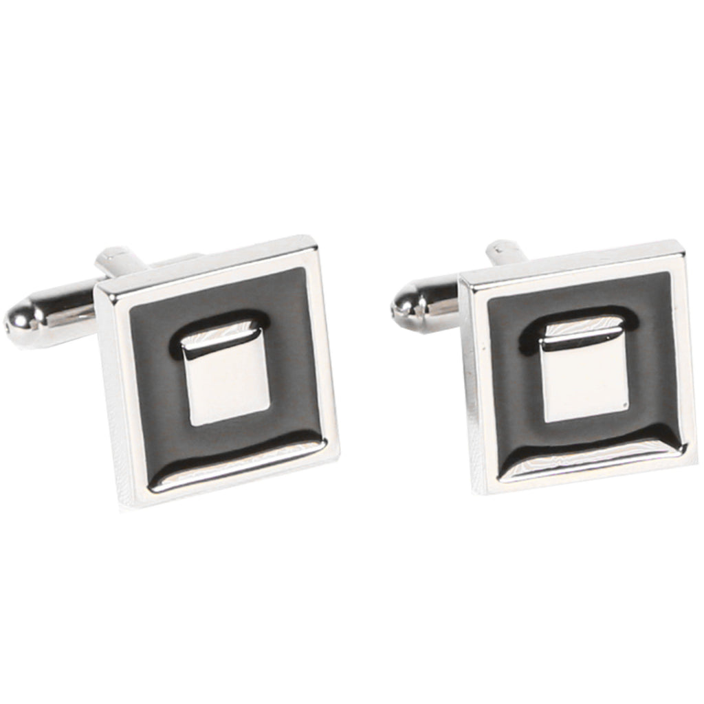 Silvertone Square Black Cufflinks with Jewelry Box - FHYINC best men