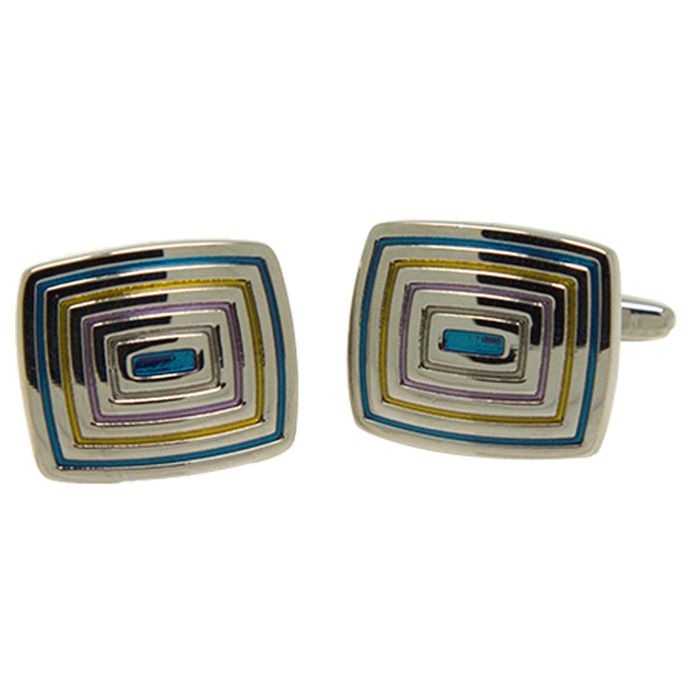 Silvertone Square Blue and Gold Cufflinks with Jewelry Box - FHYINC best men