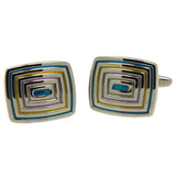 Silvertone Square Blue and Gold Cufflinks with Jewelry Box - FHYINC best men's suits, tuxedos, formal men's wear wholesale