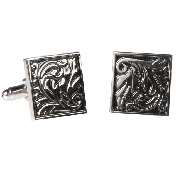 Silvertone Square Geometric Pattern Cufflinks with Jewelry Box - FHYINC best men's suits, tuxedos, formal men's wear wholesale