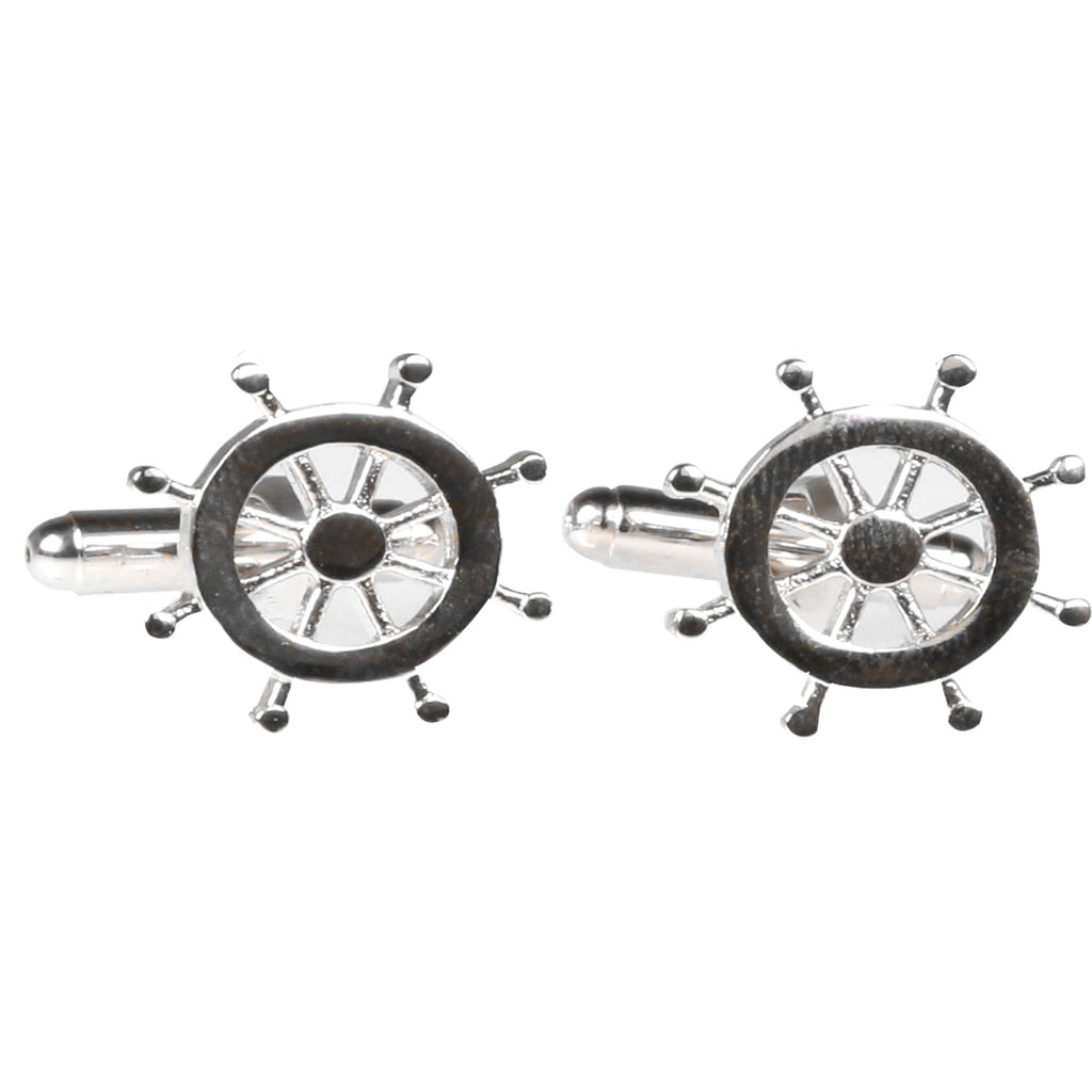 Silvertone Novelty Ship Wheel Cufflinks with Jewelry Box - FHYINC best men