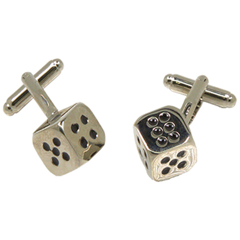 Silvertone Novelty Dice Cufflinks with Jewelry Box