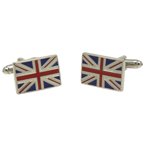 Silvertone Novelty Great Britain Flag Cufflinks with Jewelry Box