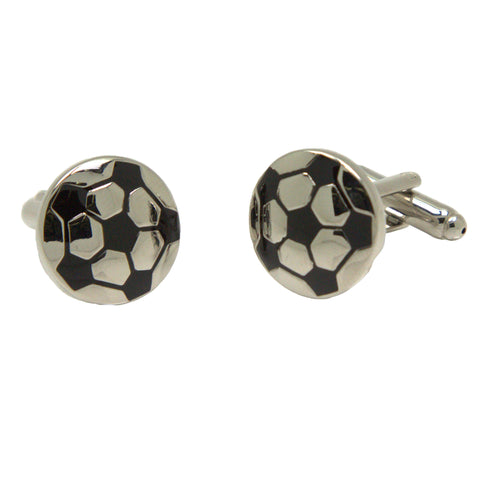 Silvertone Novelty Soccer Ball Cufflinks with Jewelry Box