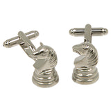 Silvertone Novelty Knight Chess Piece Horse Cufflinks with Jewelry Box - FHYINC best men's suits, tuxedos, formal men's wear wholesale