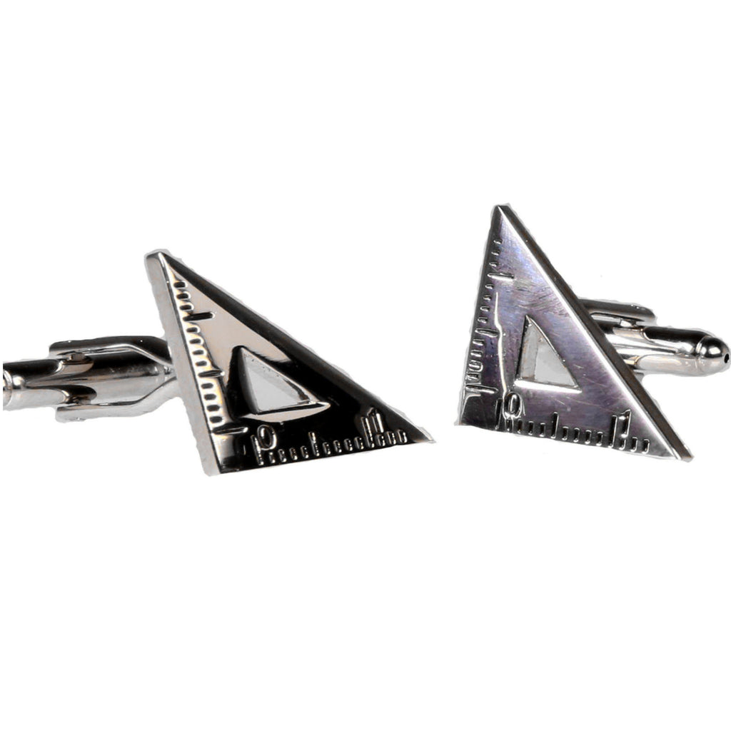 Silvertone Novelty Triangle Ruler Cufflinks with Jewelry Box - FHYINC best men