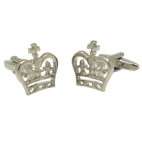 Silvertone Novelty Crown Cufflinks with Jewelry Box
