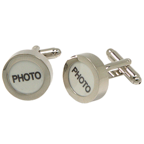 Silvertone Novelty Circle Photo Cufflinks with Jewelry Box - FHYINC best men's suits, tuxedos, formal men's wear wholesale