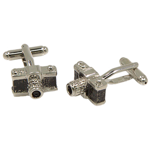 Silvertone Novelty Camera Cufflinks with Jewelry Box