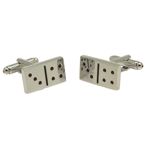 Silvertone Novelty Domino Cufflinks with Jewelry Box