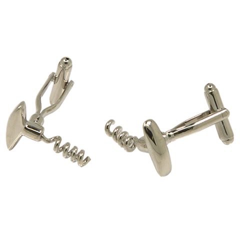 Silvertone Novelty Cork Screw Cufflinks with Jewelry Box