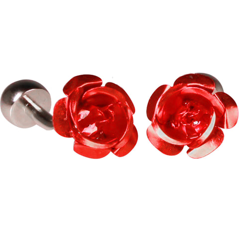 Silvertone Novelty Rose Cufflinks with Jewelry Box