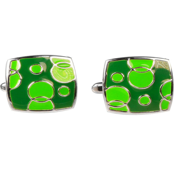 Silvertone Green Geometric Bubble Pattern Cufflinks with Jewelry Box - FHYINC best men's suits, tuxedos, formal men's wear wholesale