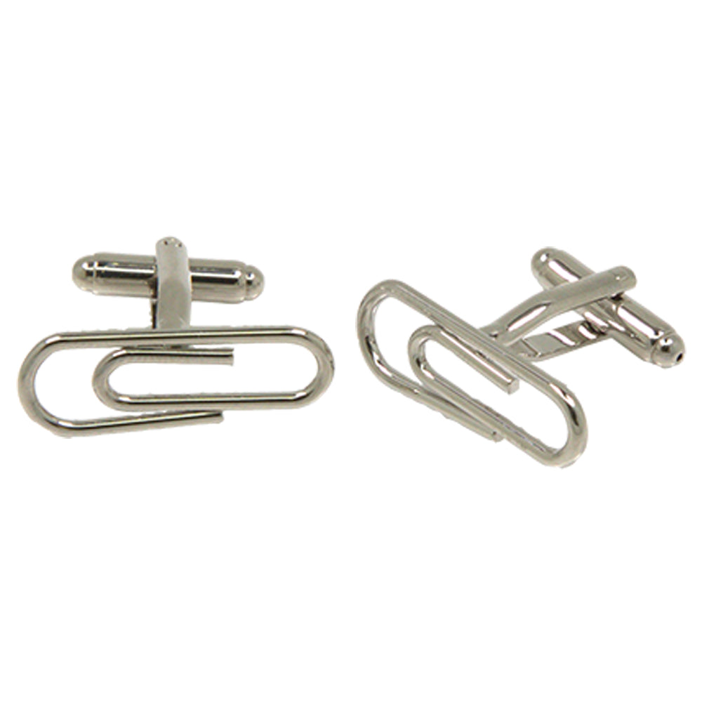 Silvertone Novelty Paperclip Cufflinks with Jewelry Box - FHYINC best men