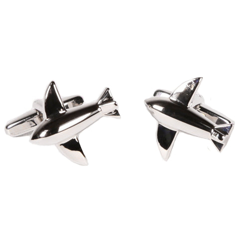 Silvertone Novelty Airplane Cufflinks with Jewelry Box