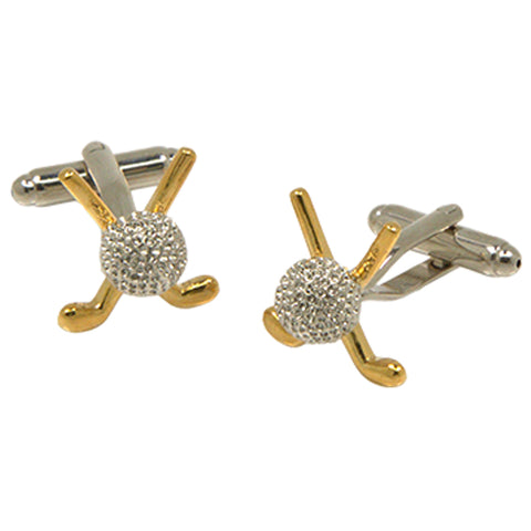 Silvertone Golf Ball Gold Putter Cufflinks with Jewelry Box