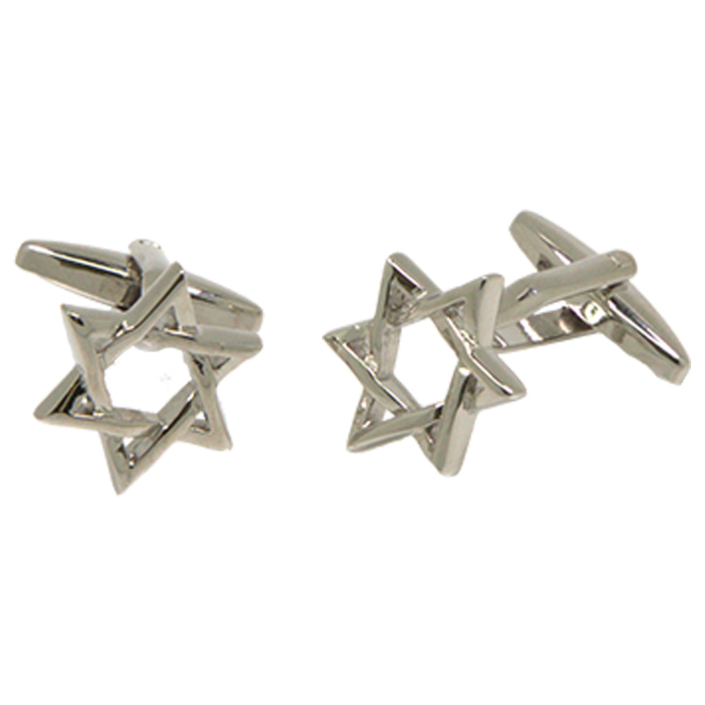 Silvertone Novely Star of David Cufflinks with Jewelry Box - FHYINC best men