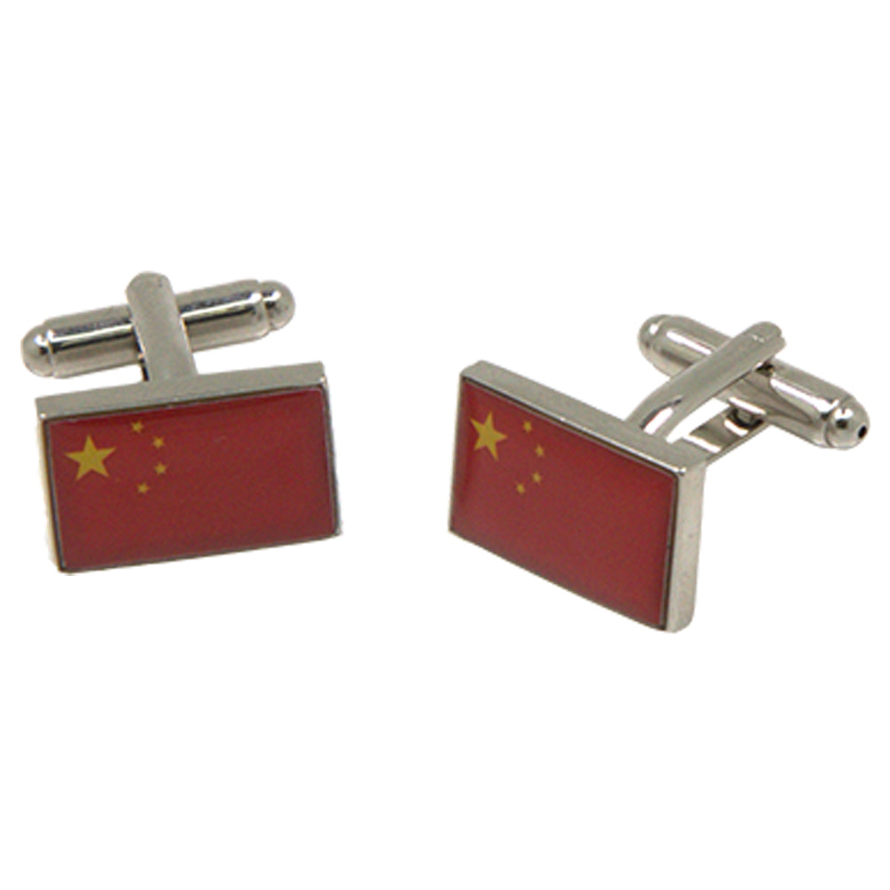 Silvertone Novelty Chinese Flag Cufflinks with Jewelry Box - FHYINC best men