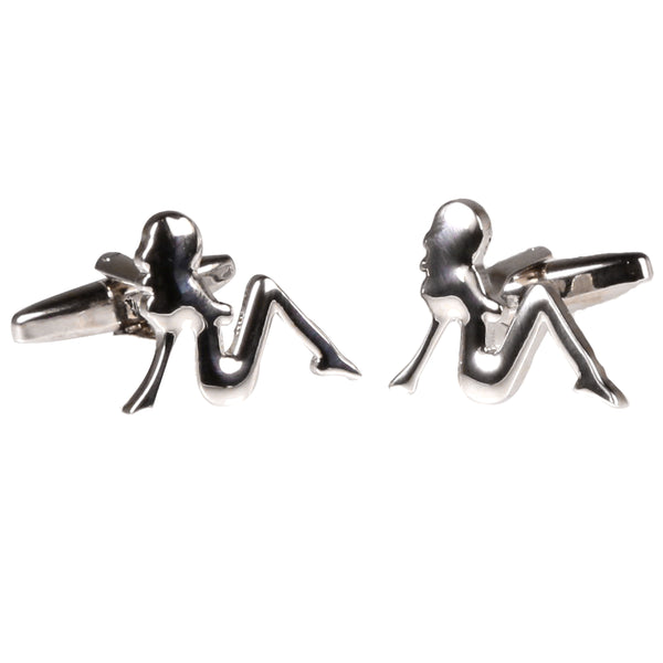 Silvertone Novelty Lady Cufflinks with Jewelry Box - FHYINC best men's suits, tuxedos, formal men's wear wholesale