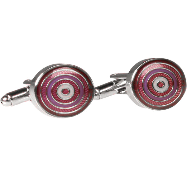 Silvertone Circle Pink Cufflinks with Jewelry Box - FHYINC best men's suits, tuxedos, formal men's wear wholesale