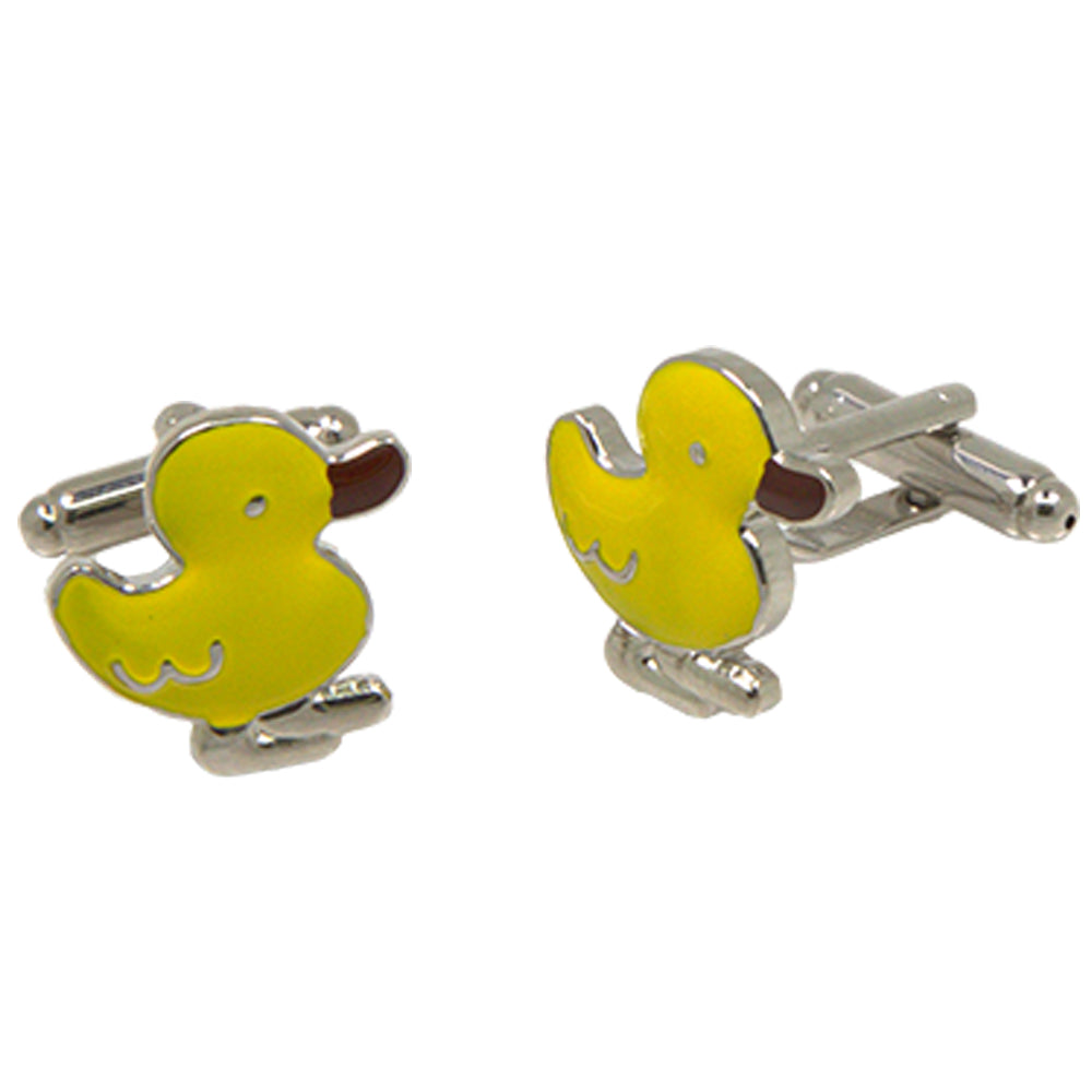 Silvertone Novelty Yellow Duck Cufflinks with Jewelry Box - FHYINC best men