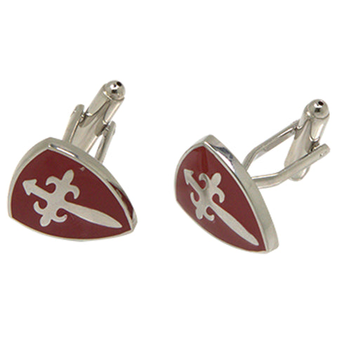 Silvertone Novelty Red Shield Cufflinks with Jewelry Box