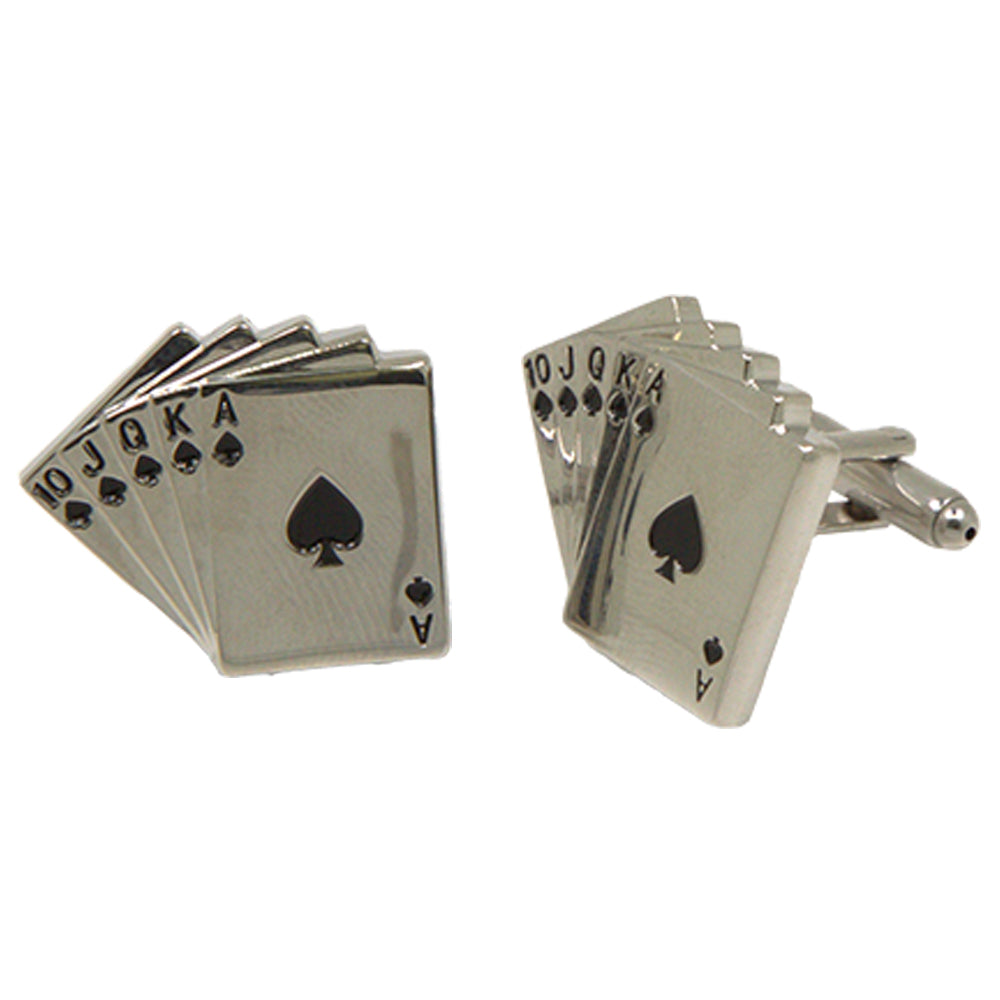 Silvertone Novelty Royal Flush Poker Cards Cufflinks with Jewelry Box - FHYINC best men