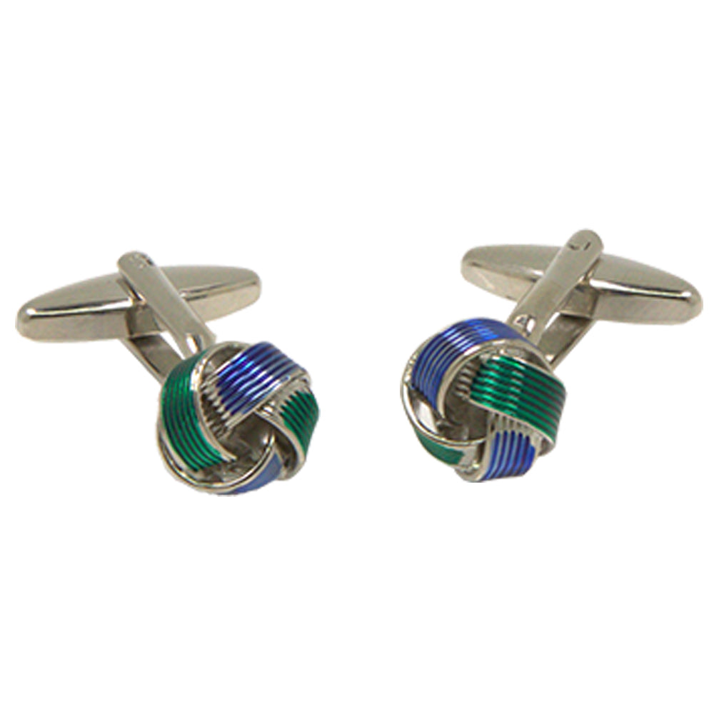 Silvertone Blue Green Circle Cufflinks with Jewelry Box - FHYINC best men