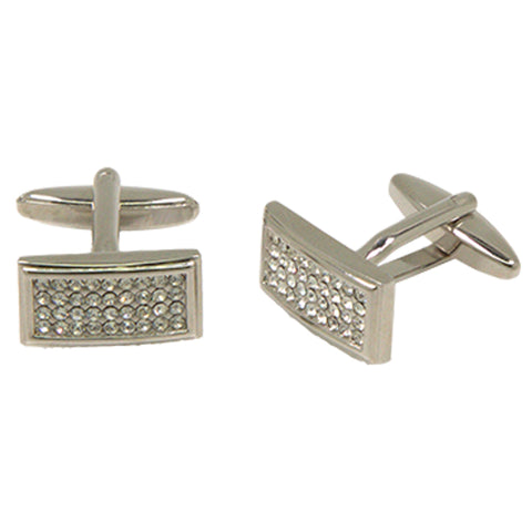 Silvertone Square Diamond Cufflinks with Jewelry Box