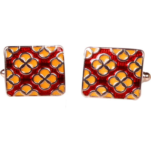 Silvertone Red Geometric Pattern Cufflinks with Jewelry Box - FHYINC best men's suits, tuxedos, formal men's wear wholesale