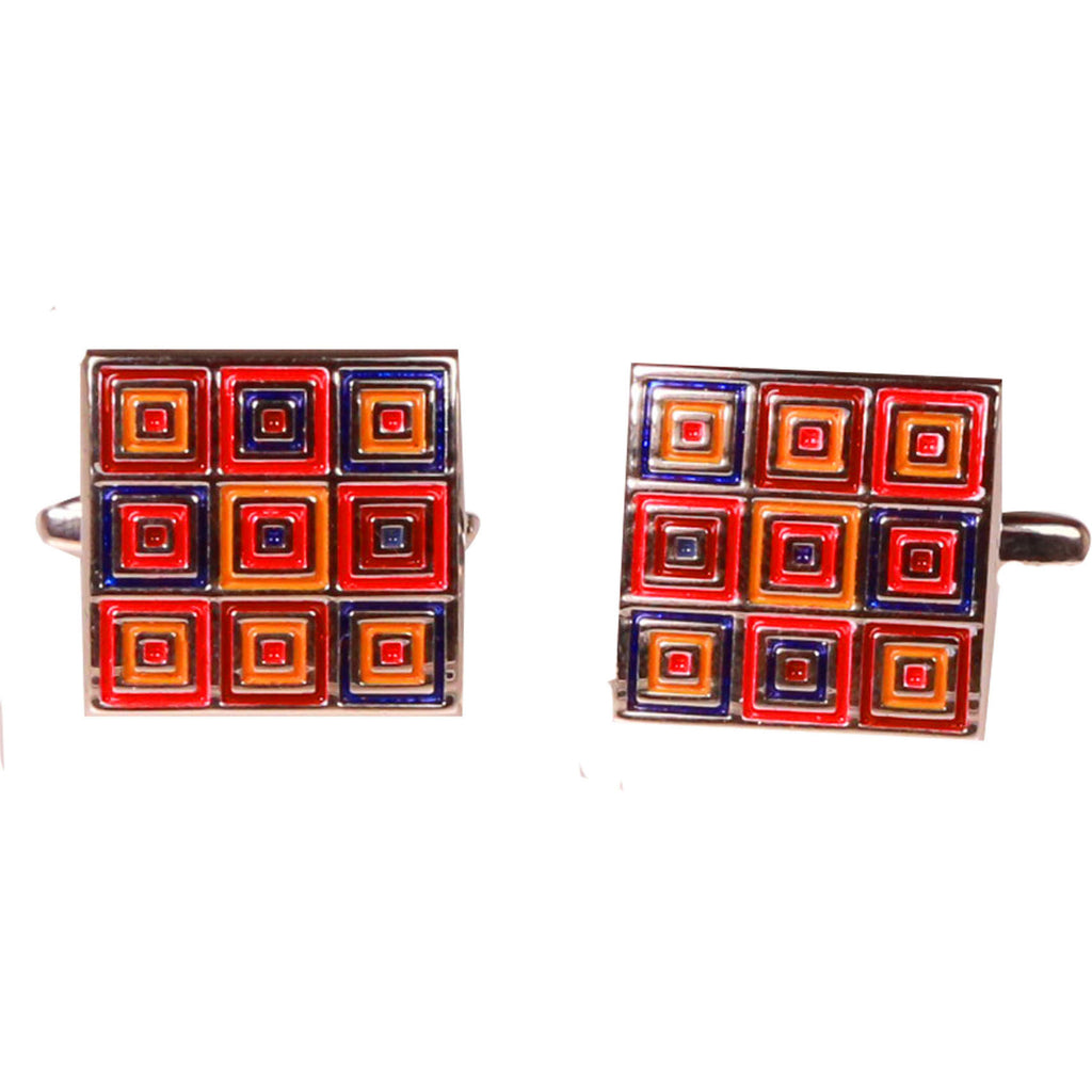 Silvertone Orange Squares Cufflinks with Jewelry Box - FHYINC best men