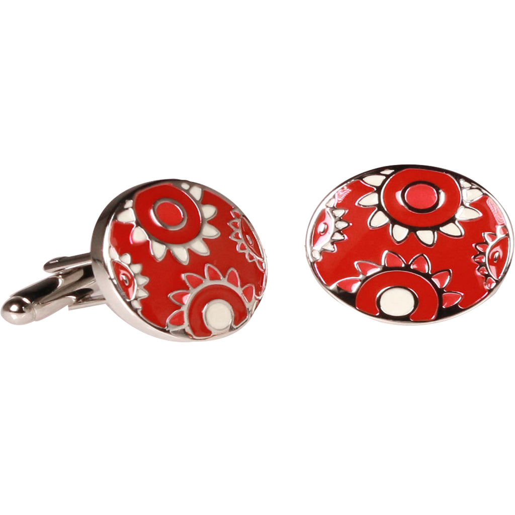 Silvertone Circle Red Geometric Cufflinks with Jewelry Box - FHYINC best men