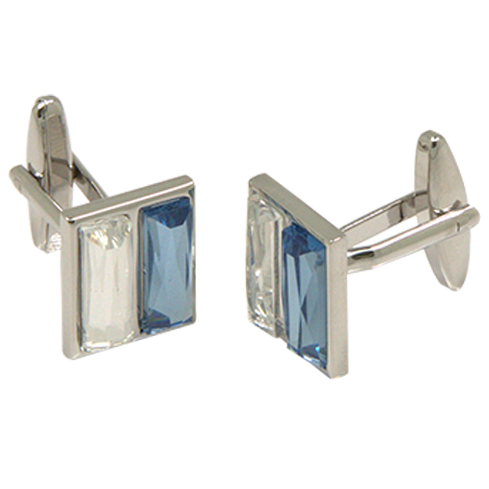 Silvertone Square Silver/Blue Cufflinks with Jewelry Box - FHYINC best men