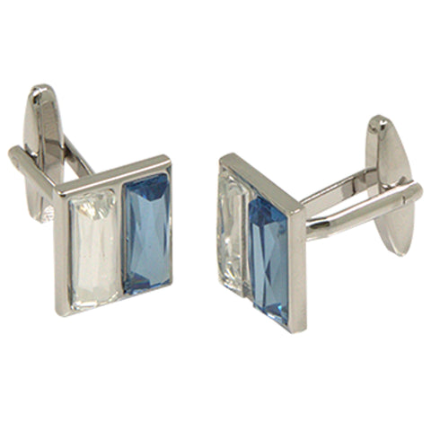 Silvertone Square Silver/Blue Cufflinks with Jewelry Box