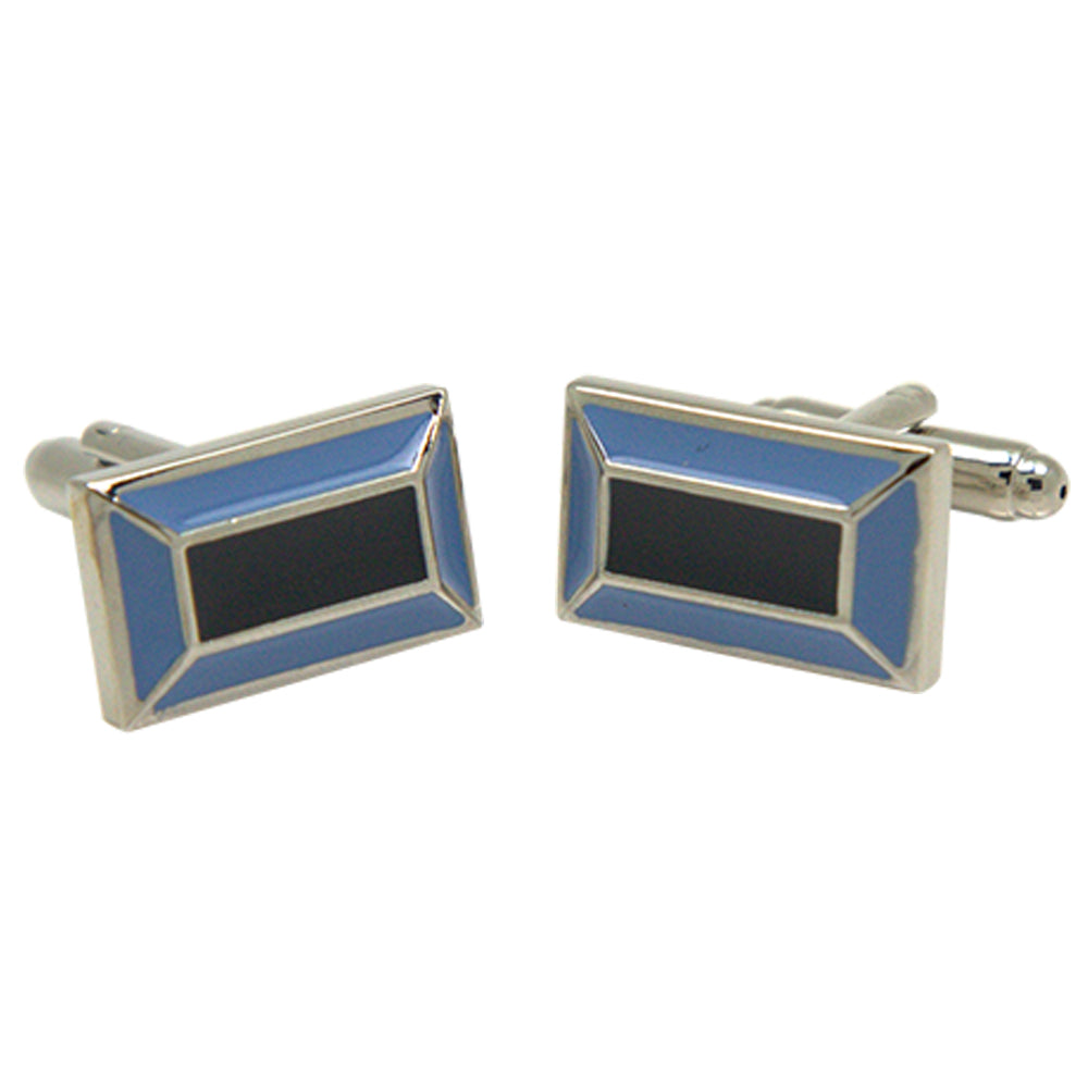 Silvertone Rectangle Blue Cufflinks with Jewelry Box - FHYINC best men