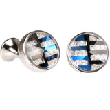 Silvertone Silver and Blue Pattern Cufflinks with Jewelry Box - FHYINC best men's suits, tuxedos, formal men's wear wholesale