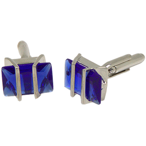 Silvertone Square Blue Gemstone Cufflinks with Jewelry Box