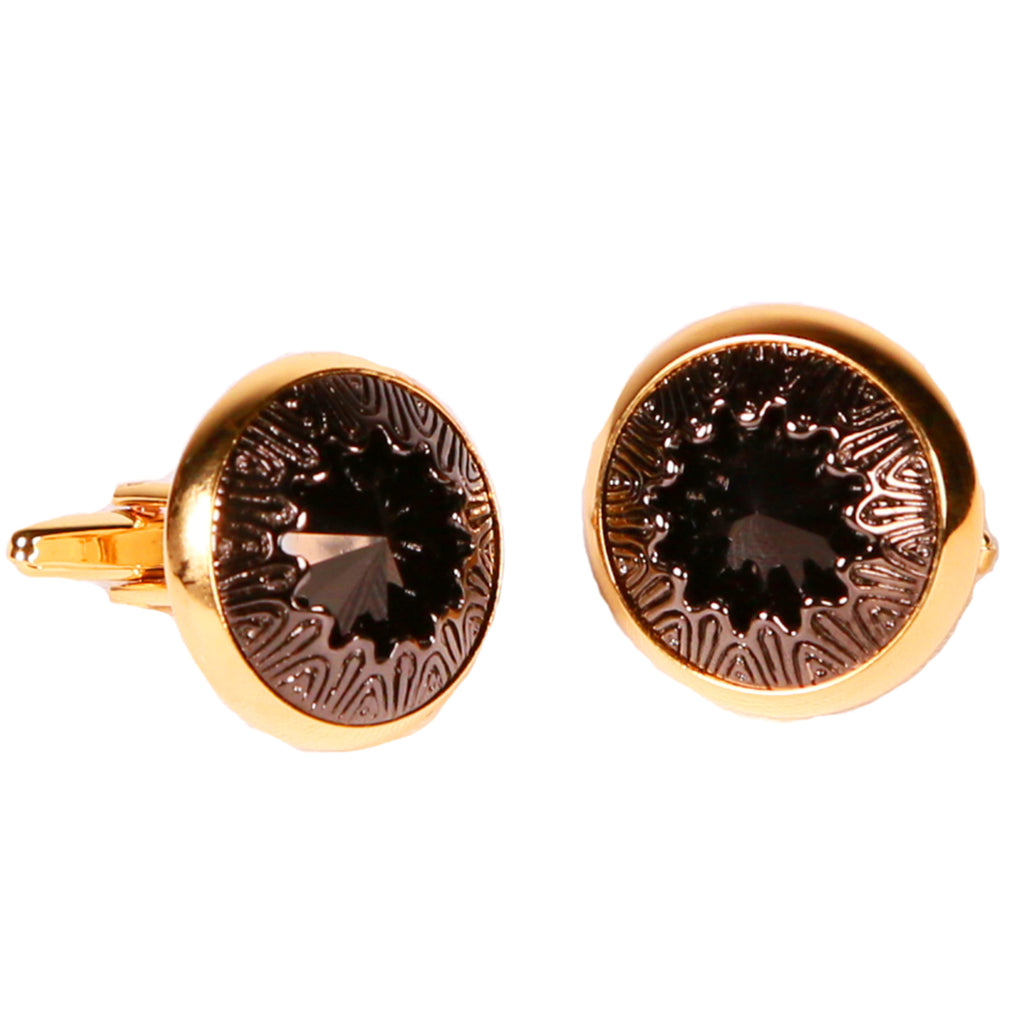 Goldtone Black Gemstone Cufflinks with Jewelry Box - FHYINC best men